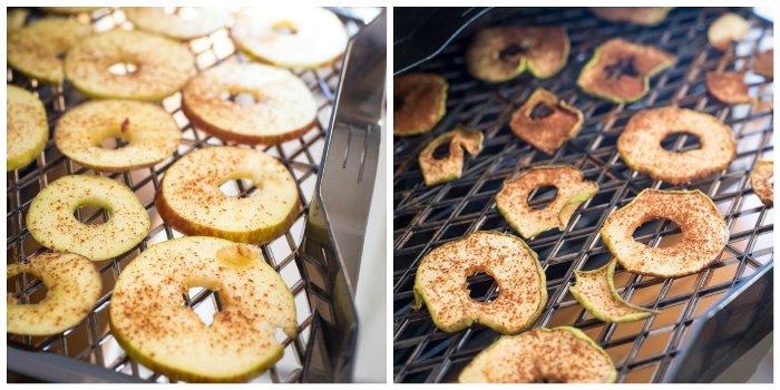 Dehydrating apples, before and after