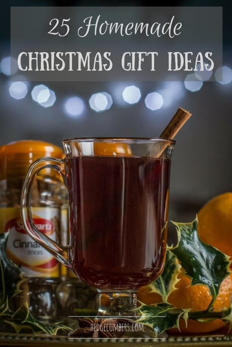 Festive glass of homemade mulled wine with fairy lights twinkling in the background, one of 25 Homemade Christmas Gift Ideas