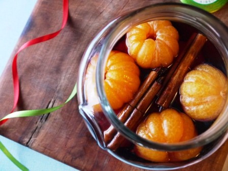 Poached Satsumas Gift Jar with cinnamon sticks and christmas ribbons, one of my 25 Homemade Christmas Gift Ideas