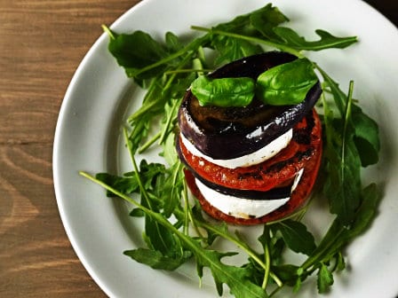 Aubergine & Goats Cheese Tower 