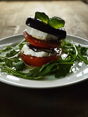 Aubergine & Goats Cheese Tower