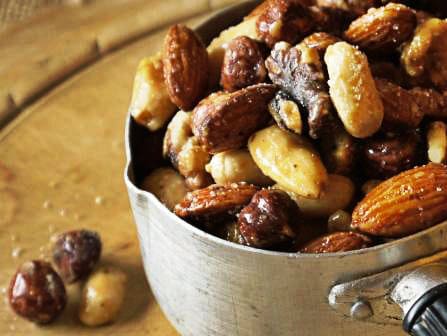 small bowl of honey and sea salt roast nuts, one of my 25 Homemade Christmas Gift Ideas