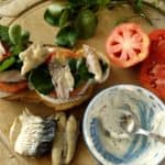 An open sandwich of home smoked mackerel and hot horseradish mayo. Delish!