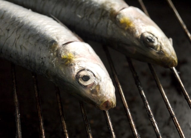 2 Cornish Sardines on a grill