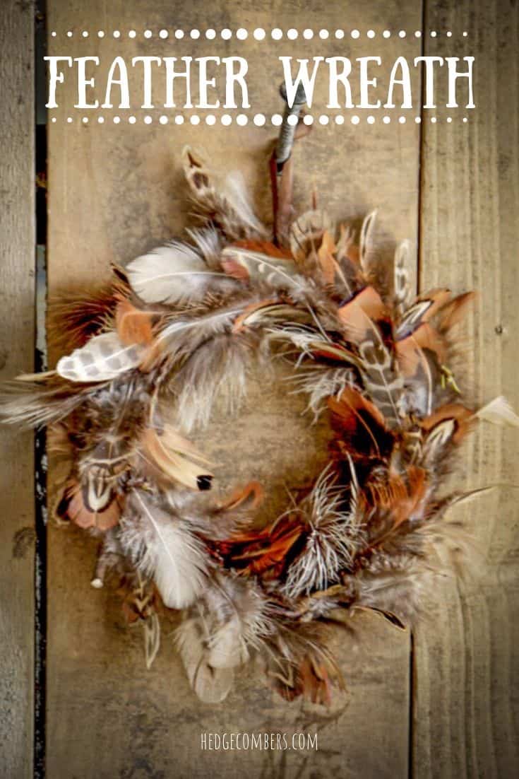 hand made pheasant feather wreath against wooden barn door