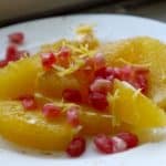 Pretty fruit salad with orange, ginger, zest & pomegranate