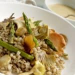 Asparagus and Oyster Mushroom Barley Salad with Tahini Orange Dressing