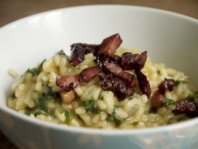 Yummy recipe for nettle and pancetta risotto