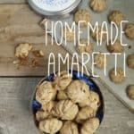 Homemade Amaretti biscuits on a wooden background