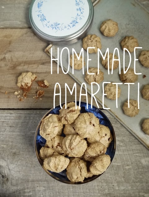 Homemade Amaretti biscuits on a wooden background, one of my 25 Homemade Christmas Gift Ideas