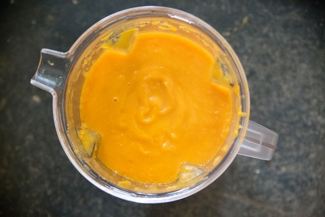 Sweet Potato, Walnut and Sage Soup in a blender