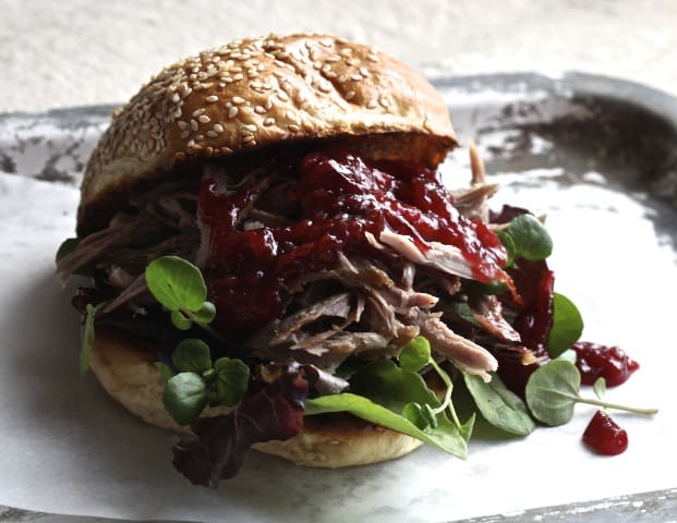 Brioche bun With Pulled Duck And Plum Sauce