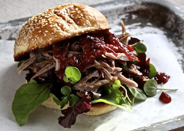 Pulled Duck With Plum Sauce On a Brioche Bun