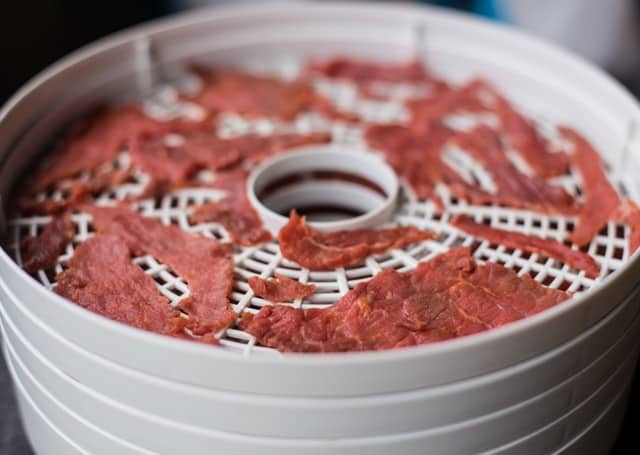 Salt and Pepper Beef Jerky in a dehydrator