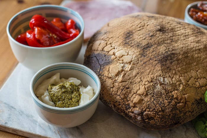 ingredients for Pressed Picnic Sandwich on a table top