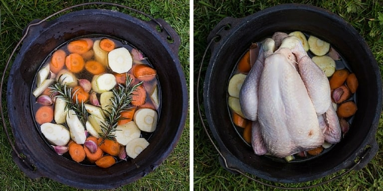 Vegetables in dutch oven for Dutch Oven Roast Chicken 