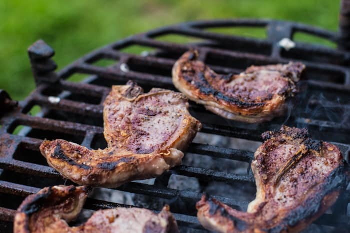 BBQ Lamb Chops with Minted Mayo - 4 Lamb chops on the BBQ