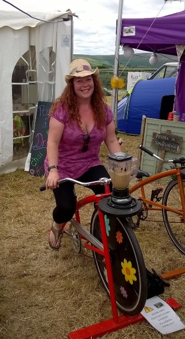  Jane on the blender bike making her Easy Iced Coffee