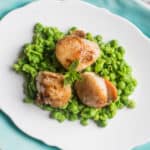 Scallops on Smashed Minted Peas