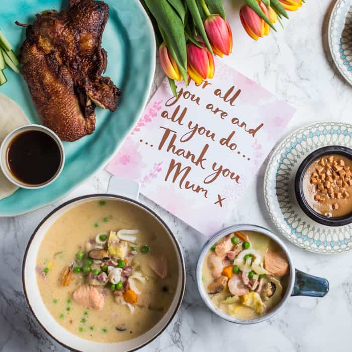 Dairy Free Seafood Chowder as part of a 3 course meal for Mum