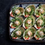 Serving tray with bite size portions of Asian crab and lemongrass salad