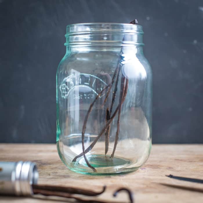 recycling an old jar to make homemade vanilla sugar as a gift