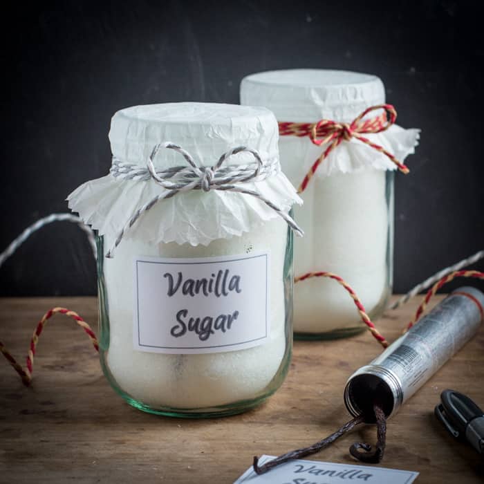 Pretty jard of homemade vanilla sugar to give as gifts