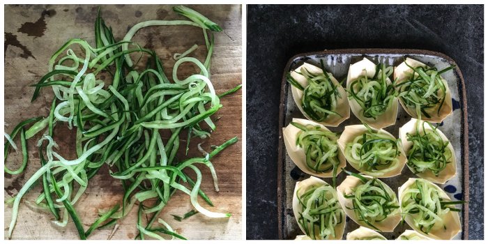 preparing cucumber noodles