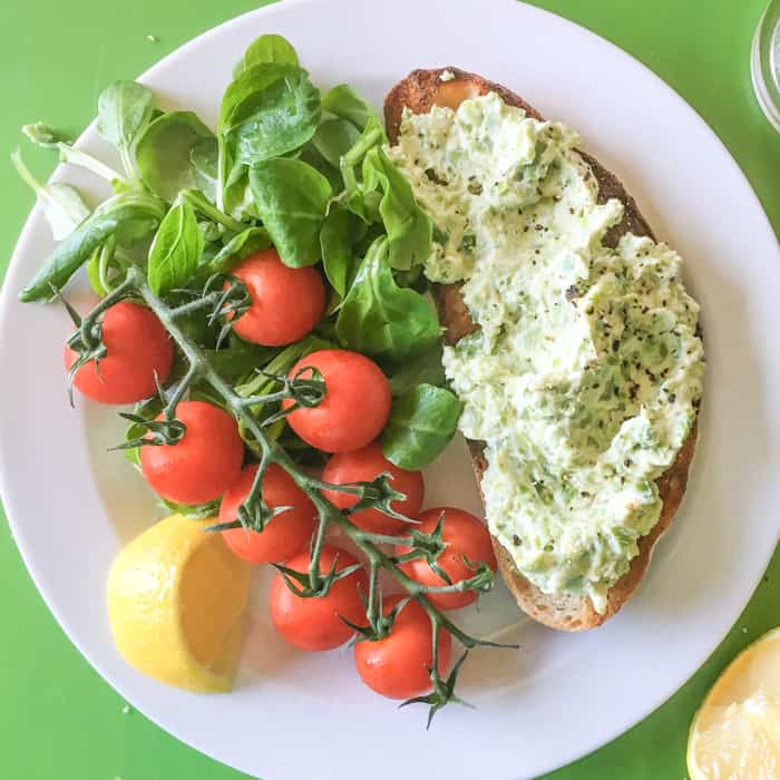 healthy goats cheese bruschetta with vibrant fresh salad