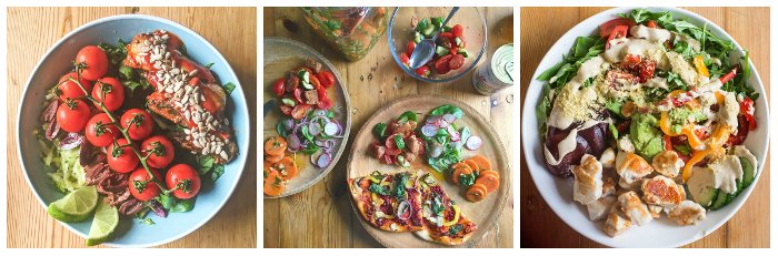 Three delicious and healthy, vibrant lunches