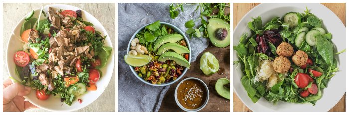 Three delicious and healthy, vibrant lunches