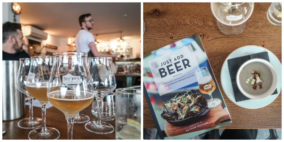 collage of table shots from a restaurant during the padstow christmas festival