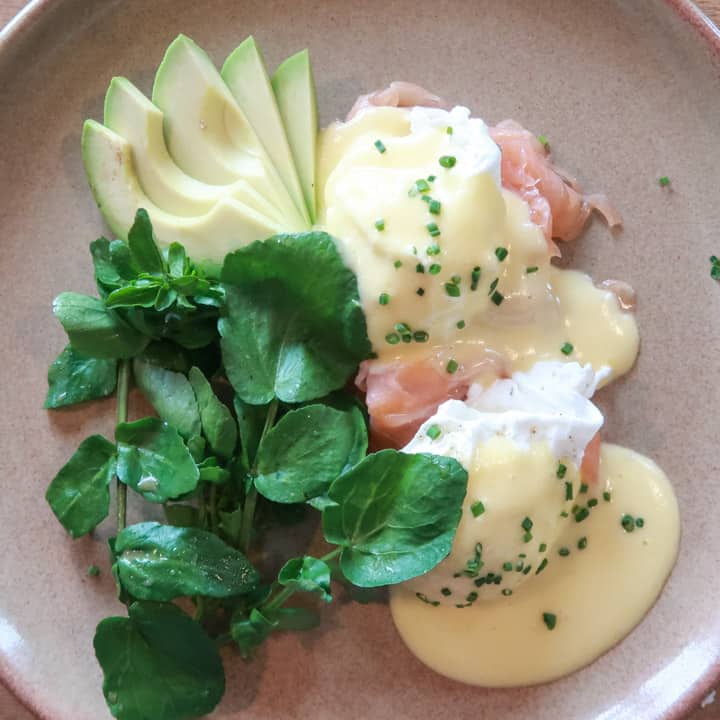 Brunch plate of Eggs Royale, watercress and avocado at the Porthleven Food Festival 2019