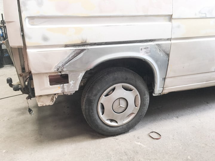 VW T4 white van with fresh wheel arches welded in 