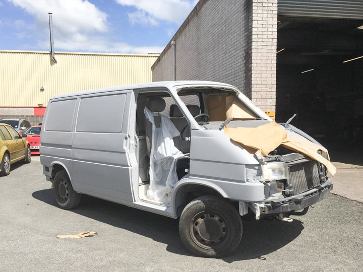 VW campervan during restoration of bodywork