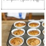 pumpkin spice muffins in metal muffin tray on wooden counter
