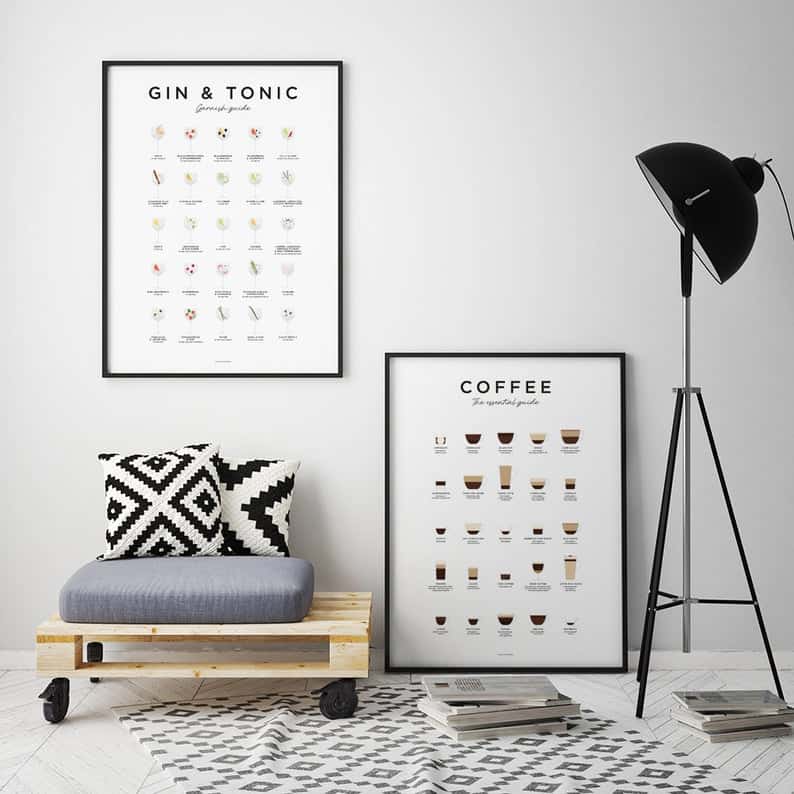 image of modern lounge area with standrad lamp, armchair, rug and coffee print